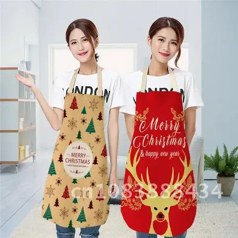 

Aprons Kitchen Cotton Linen Cooking Oil-proof Apron Cooking Accessories 26 Colors Christmas Aprons for Women Kitchen Mother Kids