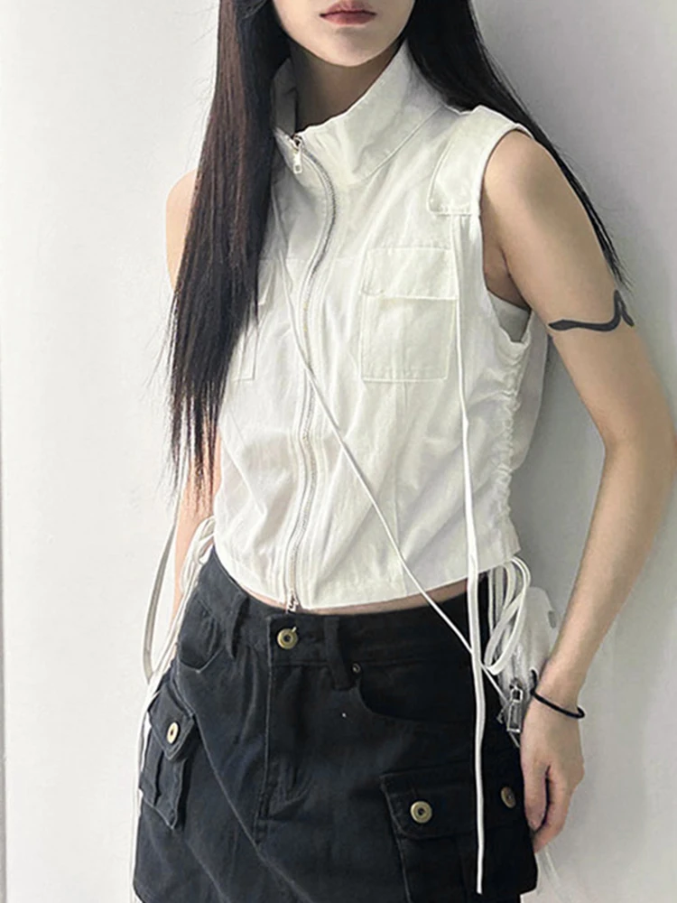 Zip Up Cargo T Shirt Side Drawstring Pockets Sleeveless Crop Top Y2k Streetwear Women Outfits Korean Fashion Loose Tees
Zip Up Cargo T Shirt Side Drawstring Pockets Sleeveless Crop Top Y2k Streetwear Women Outfits Korean Fashion Loose Tees