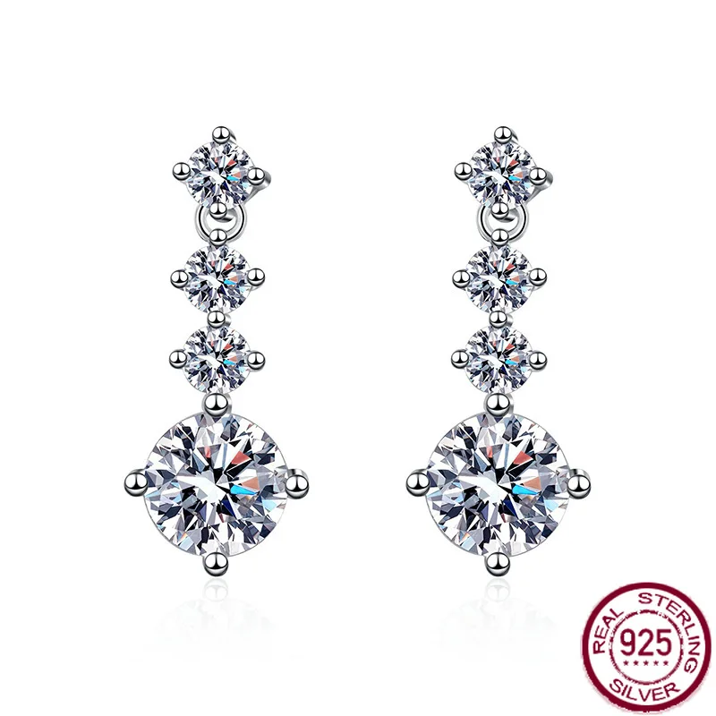 

S925 Silver Ear Studs Women's Mosan Diamond Earrings Korean Edition Tassel Four Claw One Carat Earrings Jewelry