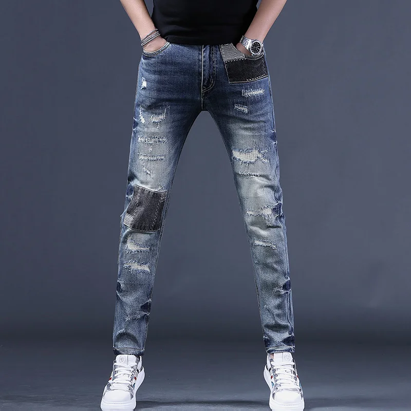 Summer Blue Ripped Patchwork Jeans Men Casual Slim Fit Straight Pants Streetwear Denim Trousers
Summer Blue Ripped Patchwork Jeans Men Casual Slim Fit Straight Pants Streetwear Denim Trousers