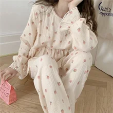 QWEEK Cotton Women's Pajamas Kawaii Sleepwear Peach Print Nightwear Korean Style Pijama Female Set Woman 2 Piece Pyjamas Suit
QWEEK Cotton Women's Pajamas Kawaii Sleepwear Peach Print Nightwear Korean Style Pijama Female Set Woman 2 Piece Pyjamas Suit