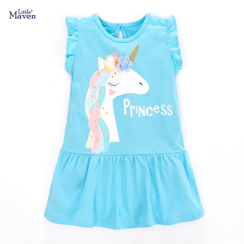 Little maven 2022 Baby Girls Summer Dress Blue Unicorn Pretty Children Casual Clothes Cotton for Kids 2-7 year Little maven 2022 Baby Girls Summer Dress Blue Unicorn Pretty Children Casual Clothes Cotton for Kids 2-7 year