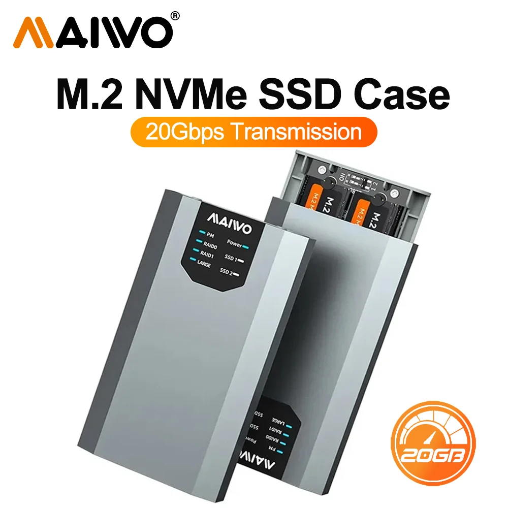 

MAIWO Aluminum USB3.2 Gen2 20Gbps NVMe M2 SSD Enclosure Adapter M.2 Nvme Solid-state Mobile Hard Drive Box with RAID Function