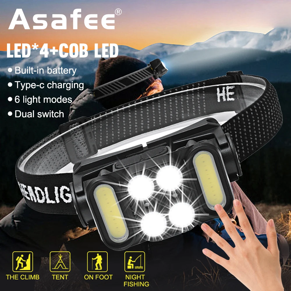 Asafee COB LED Strong Light Sensing Head Lamp Adjustable TYPE-C Head Light Night Riding Mountaineering Fishing Light
Asafee COB LED Strong Light Sensing Head Lamp Adjustable TYPE-C Head Light Night Riding Mountaineering Fishing Light