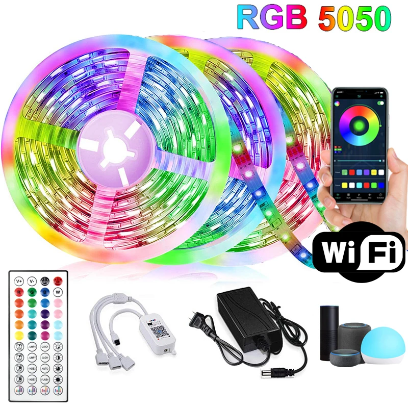1m-50m RGB LED Strip Lights 5050 Bluetooth WIFI Control Set Type for TV Computer Bedroom Holiday Party Supports Alexa Google
1m-50m RGB LED Strip Lights 5050 Bluetooth WIFI Control Set Type for TV Computer Bedroom Holiday Party Supports Alexa Google