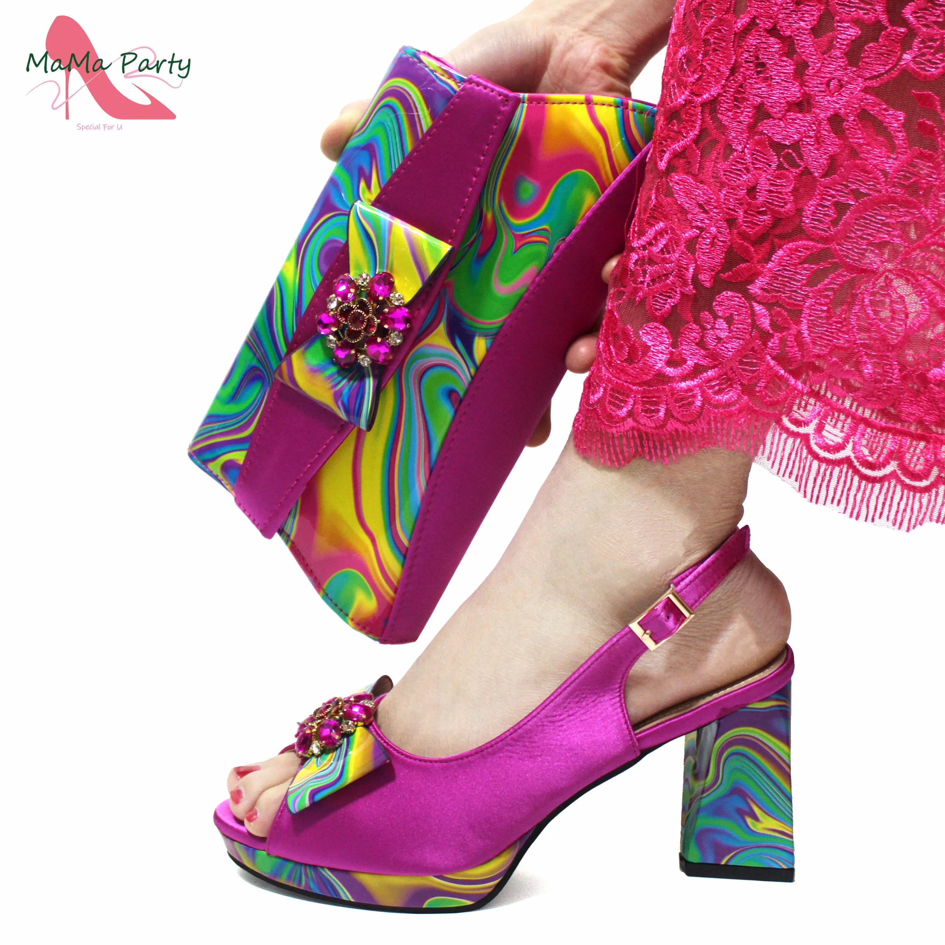 

Peep Toe Super High Heels Pumps for Wedding, Shoes and Bag Set, Magenta Color, New Years Special, 2024 New Arrival