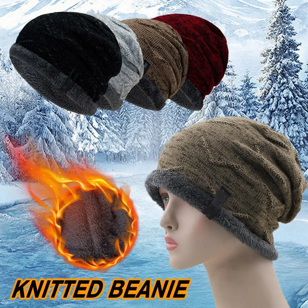 

Men Baggy Beanie Hat Ski Cap And Scarf Winter Warm Thicken Plus Knit Caps Ribbed Outdoor Hiking Woolly Hats Hedging Velvet S5d6