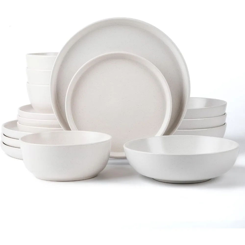 

Круглая Керамическая Посуда 16 шт., набор посуды с двойной чашей для 4, обеденных и боковых тарелок, мисок для хлопьев и пасты, матовый белый (466077)