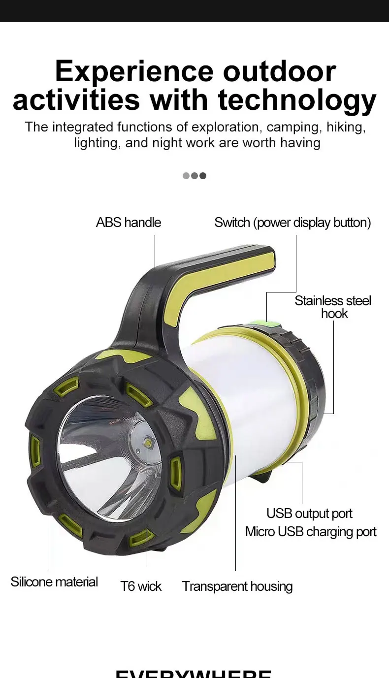 Portable Camping Lantern Lamp T6 Beads Flashlight USB Rechargeable Waterproof Emergency Outdoor Searchlight With COB Sidelight Portable Camping Lantern Lamp T6 Beads Flashlight USB Rechargeable Waterproof Emergency Outdoor Searchlight With COB Sidelight