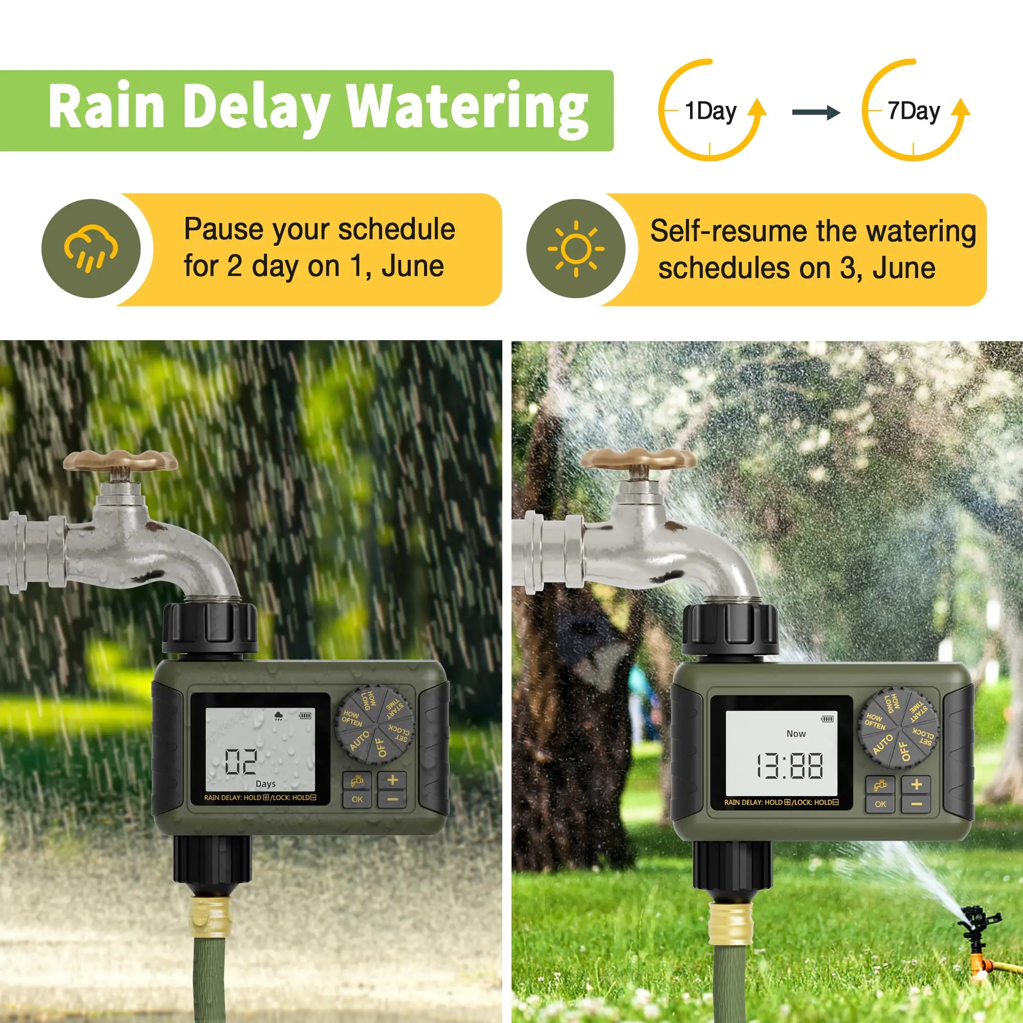 Diivoo Sprinkler Water Timer Outdoor Irrigation, Multi Function with Timed & Cyclical Irrigation for Garden Lawn, Pool Filling
Diivoo Sprinkler Water Timer Outdoor Irrigation, Multi Function with Timed & Cyclical Irrigation for Garden Lawn, Pool Filling