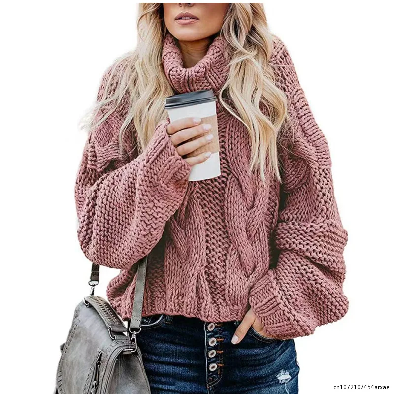 

women warm sweater autumn turtleneck full sleeve knitted pullover sweaters solid women sweater England style oversized sweater