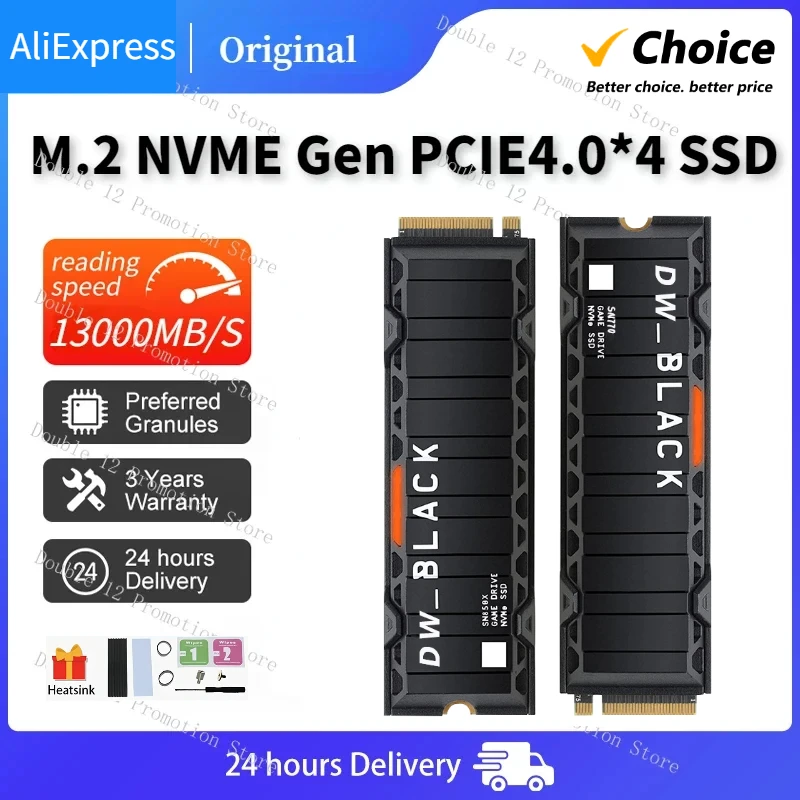 

100% Original DW SN850X NVMe SSD 1TB 2TB 4tb 8tb Internal Gaming Solid State Drive PCIe 4.0 M.2 2280 Up to 7300 MB/s Support PS5