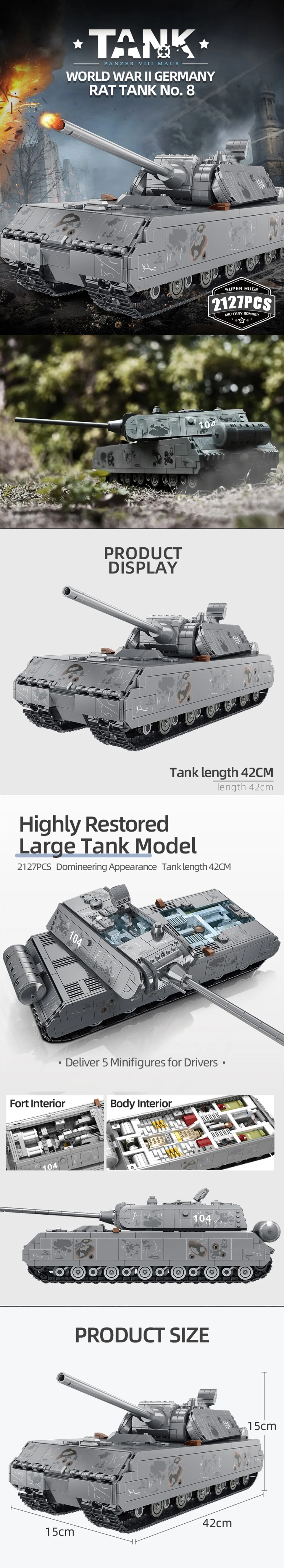 German Panzer VIII Maus Tank MOC Building Blocks Military Mouse Type Heavy Armored Tank Bricks Modle Toys For Boy Birthday Gifts German Panzer VIII Maus Tank MOC Building Blocks Military Mouse Type Heavy Armored Tank Bricks Modle Toys For Boy Birthday Gifts