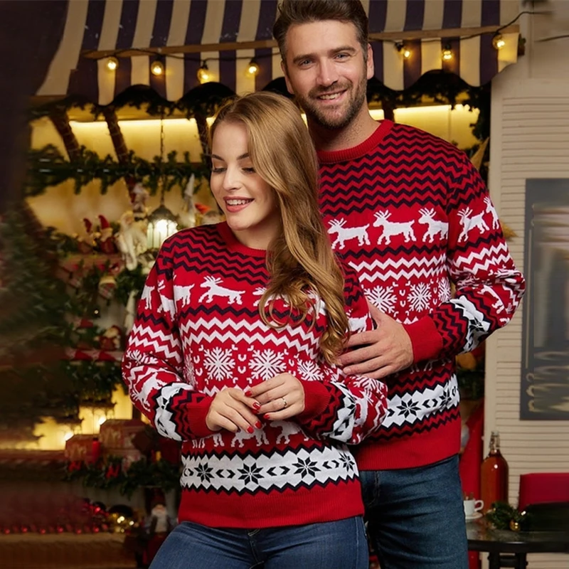 

New Year Clothes Women Men Christmas Sweater Family Couples Jumpers Warm Casual O Neck Knitwear Autumn Winter Sweater Jumpers