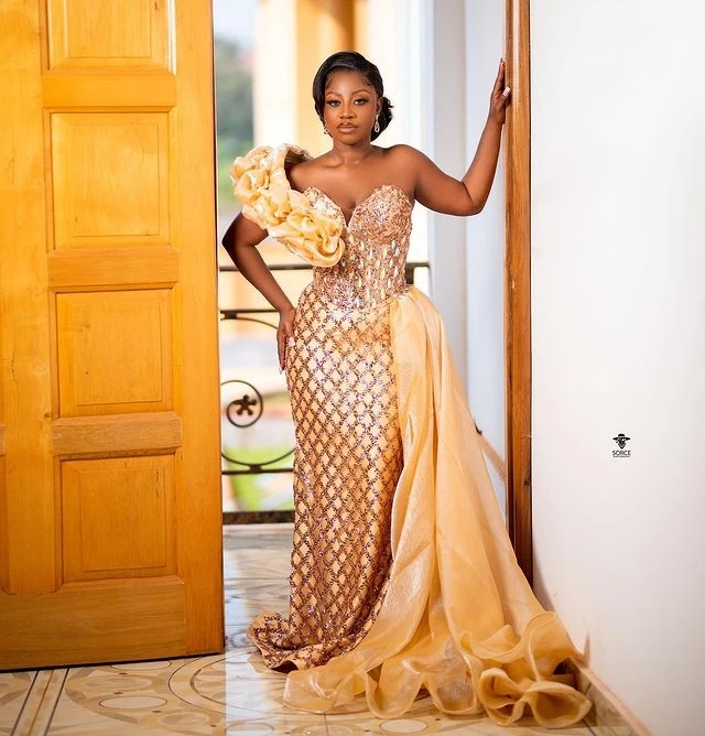 

Золотые африканские вечерние платья Aso Ebi с юбкой-годе, милое кружевное платье с кристаллами для официальной вечеринки, платья для выпускного вечера для черных девушек
