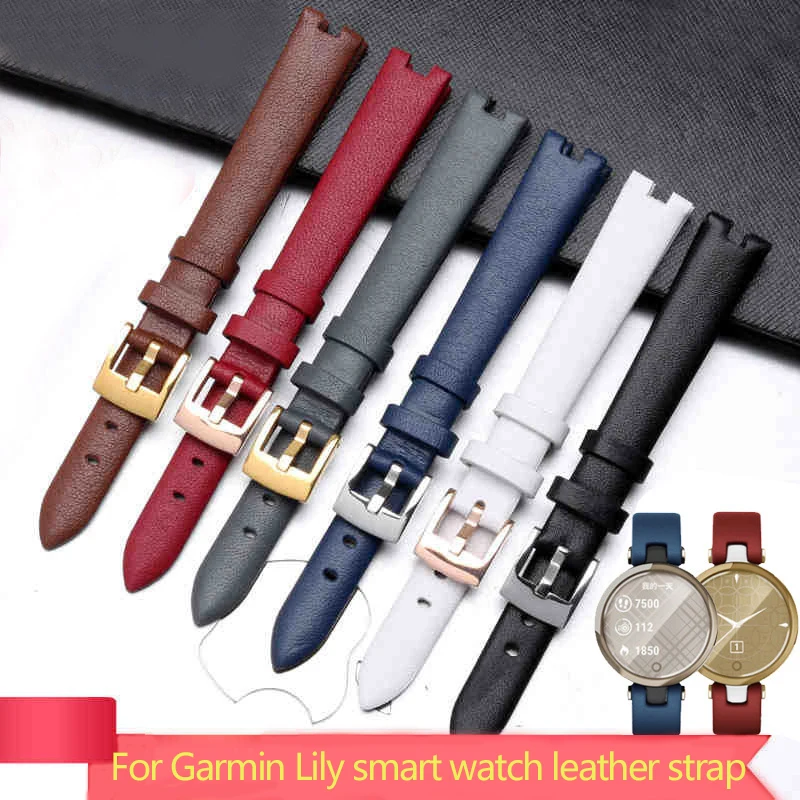 

14mm Genuine Leather Watchband For Garmin Lily Smart Watch Band Female Strap Silicone and Stainless Steel Belt Sports Bracelet