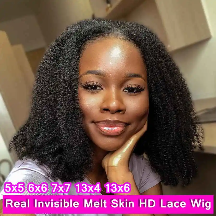 

250% Afro Kinky Curly Wig 6X6 HD Lace Closure Wigs Invisible Melt Skins HD 13X6 Lace Frontal 4B 4C Remy Human Hair Wig For Woman