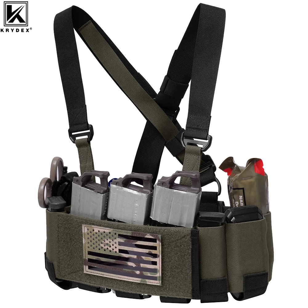 

KRYDEX Tactical 5.56 Ready Chest Rig Concealed Carry Low Vis Elastic Cummerbund Rifle Pistol Adjustable Chest Vest Ranger Green