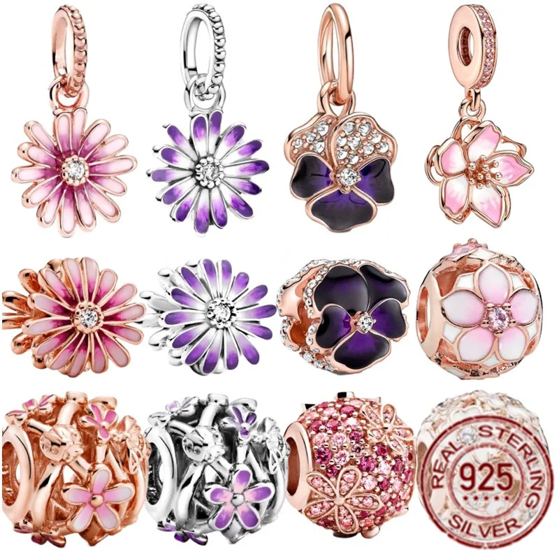 Rose Gold Plated 925 Sterling Silver Pansy Daisy Flower & Cherry Blossom Dangle Charm Bead Fit Original Pandora Bracelet Jewelry
Rose Gold Plated 925 Sterling Silver Pansy Daisy Flower & Cherry Blossom Dangle Charm Bead Fit Original Pandora Bracelet Jewelry
