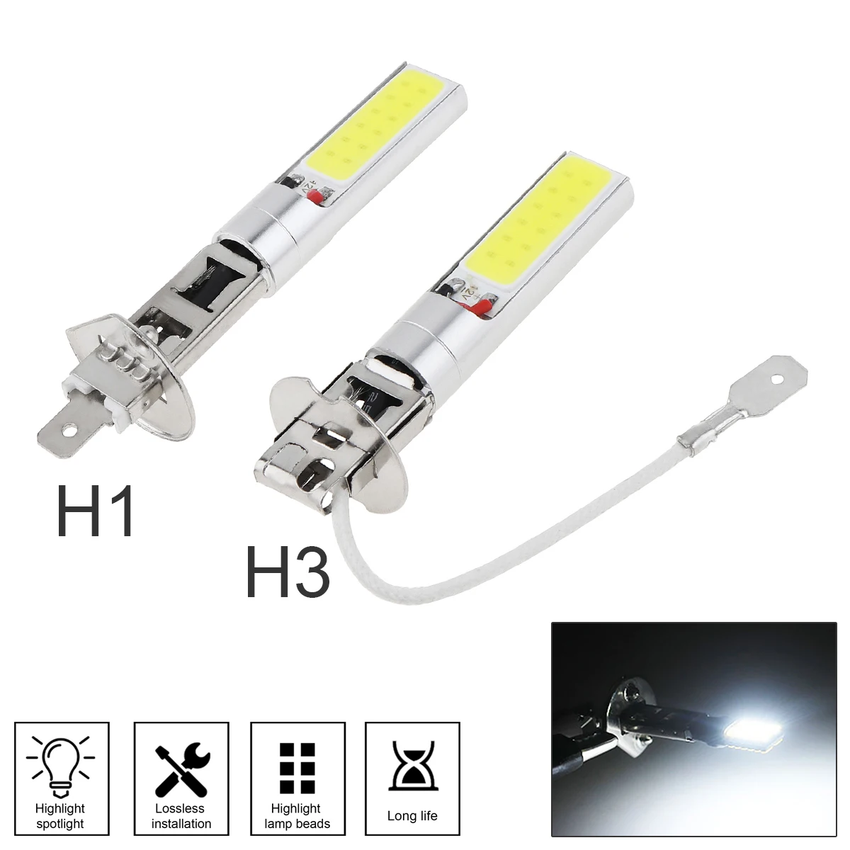 1pc H1 H3 Canbus Bright LED Bulb Car Fog Light Headlight COB 12V 6000K Running Light Ultra Auto Motorcycle Lamp Replacement
1pc H1 H3 Canbus Bright LED Bulb Car Fog Light Headlight COB 12V 6000K Running Light Ultra Auto Motorcycle Lamp Replacement
