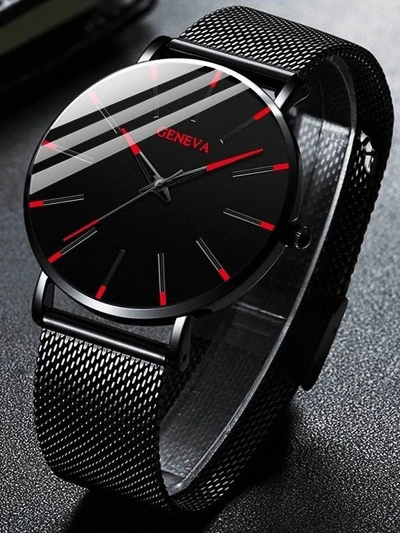 Fashion casual alloy mesh with classic Red needle Blue needle graduated quartz form table selection gift everyday wear Fashion casual alloy mesh with classic Red needle Blue needle graduated quartz form table selection gift everyday wear