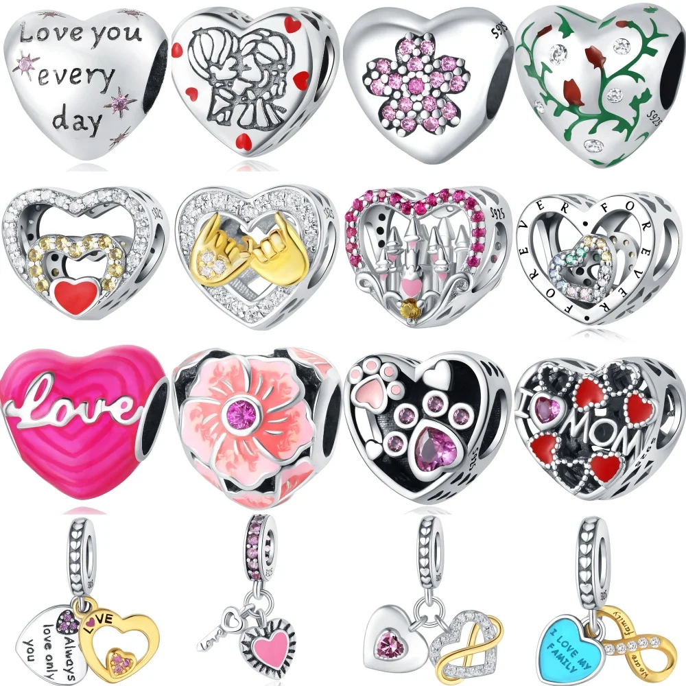 

Hot 925 Sterling Silver Romantic Heart Shaped Series Charms Beads Fit Original Pandora Bracelets S925 DIY Jewelry Gift Accessory