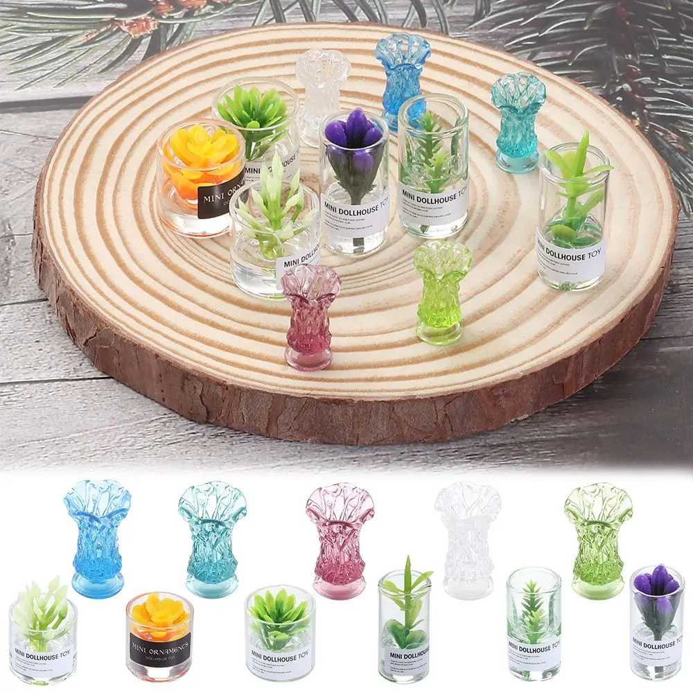 

1:12/1:6 Dollhouse Miniatures Glass Vase Model Mini Floral Arrangement Doll House Accessories Decor Toy Green Plant Ornaments
