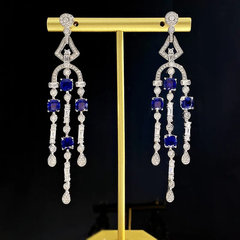 Spring Qiaoer 925 Sterling Silver 5*5mm Sapphire Tassel Earrings for Women Lab Diamond Drop Earrings Wedding Fine Jewelry
Spring Qiaoer 925 Sterling Silver 5*5mm Sapphire Tassel Earrings for Women Lab Diamond Drop Earrings Wedding Fine Jewelry