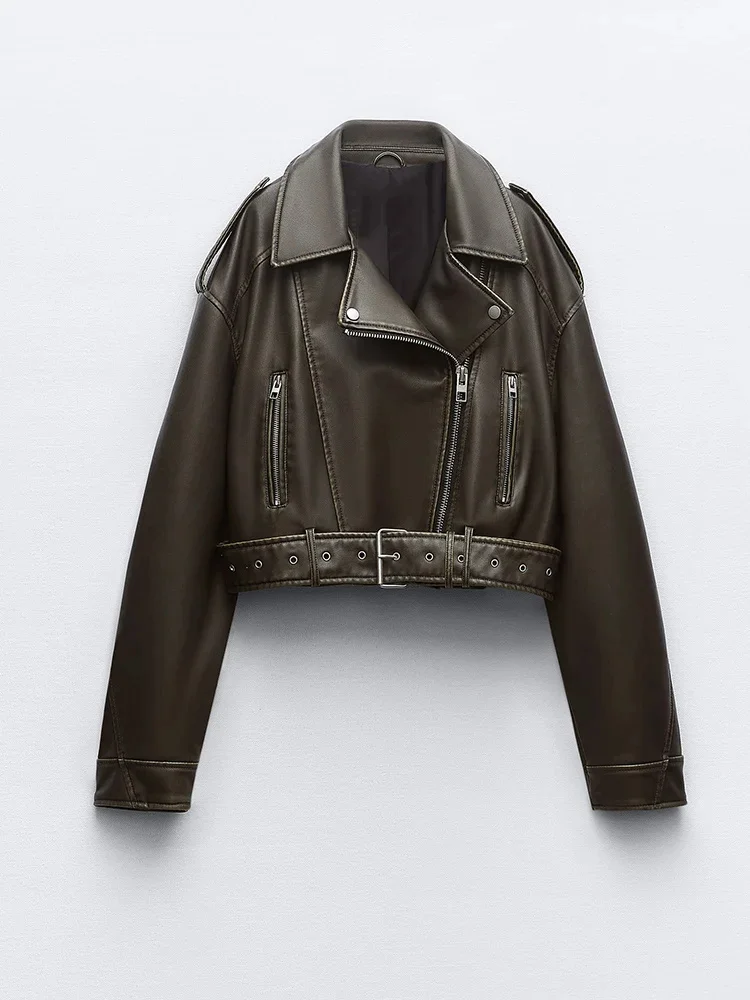 Women Vintage Loose Zipper Pu Faux Leather Short Jacket with Belt Streetwear Female Retro Coat Moto Biker Outwear
Women Vintage Loose Zipper Pu Faux Leather Short Jacket with Belt Streetwear Female Retro Coat Moto Biker Outwear