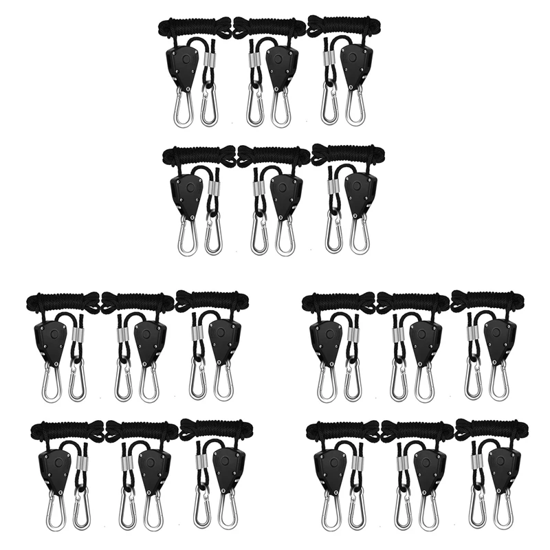 

18PCS Adjustable 1/8Inch Lanyard Hanging For Tent Fan LED Grow Plant Lamp Rope Ratchet Hanger Pulley Lifting Pulley Hook