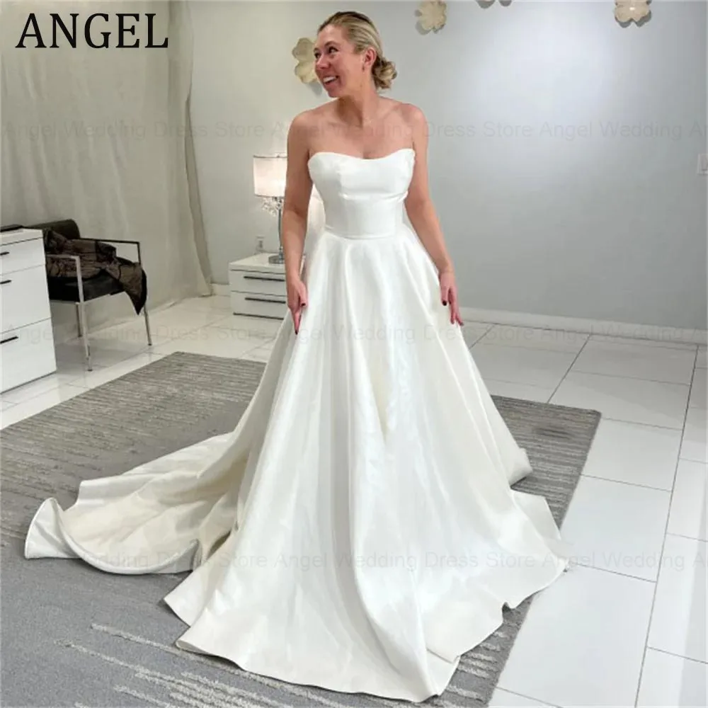 ANGEL Boho Strapless A Line Satin Wedding Dresses For Women Backless Pockets Sweep Train Bridal Gowns Vestidos De Novia
ANGEL Boho Strapless A Line Satin Wedding Dresses For Women Backless Pockets Sweep Train Bridal Gowns Vestidos De Novia