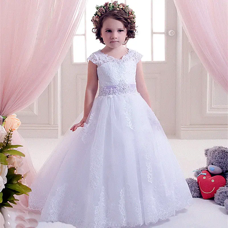 Beautiful Flower Girl Dresses White Princess Sleeveless Lace Applique Tulle Soft First Communion Dresses Girls Pageant Gow 
Beautiful Flower Girl Dresses White Princess Sleeveless Lace Applique Tulle Soft First Communion Dresses Girls Pageant Gow