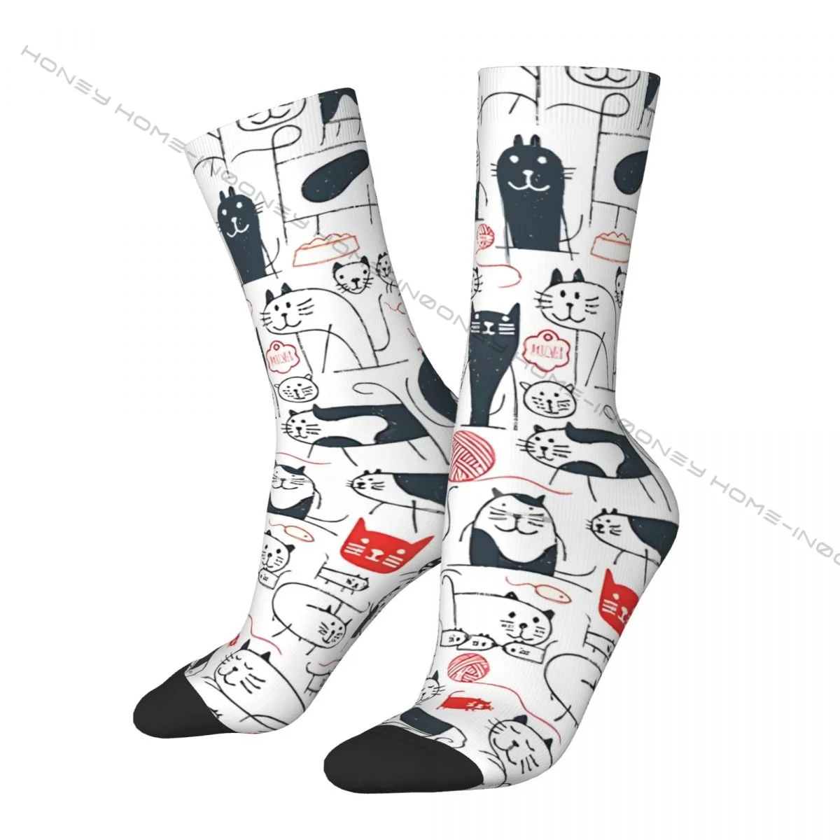 

Hip Hop Vintage Catty Crazy Men's Socks Cat Meow Unisex Harajuku Pattern Printed Novelty Happy Crew Sock Boys Gift