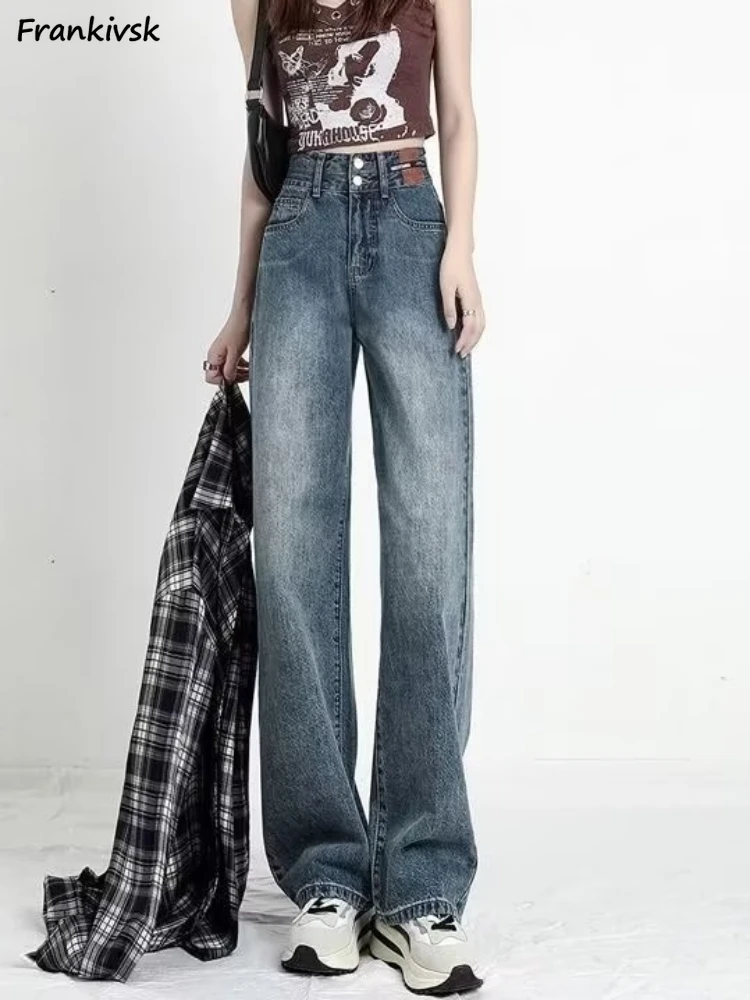 

Vintage Jeans Women High Waist Bleached Casual Trendy Comfortable Slight Strech Simple All-match Korean Style Trousers Bottoms