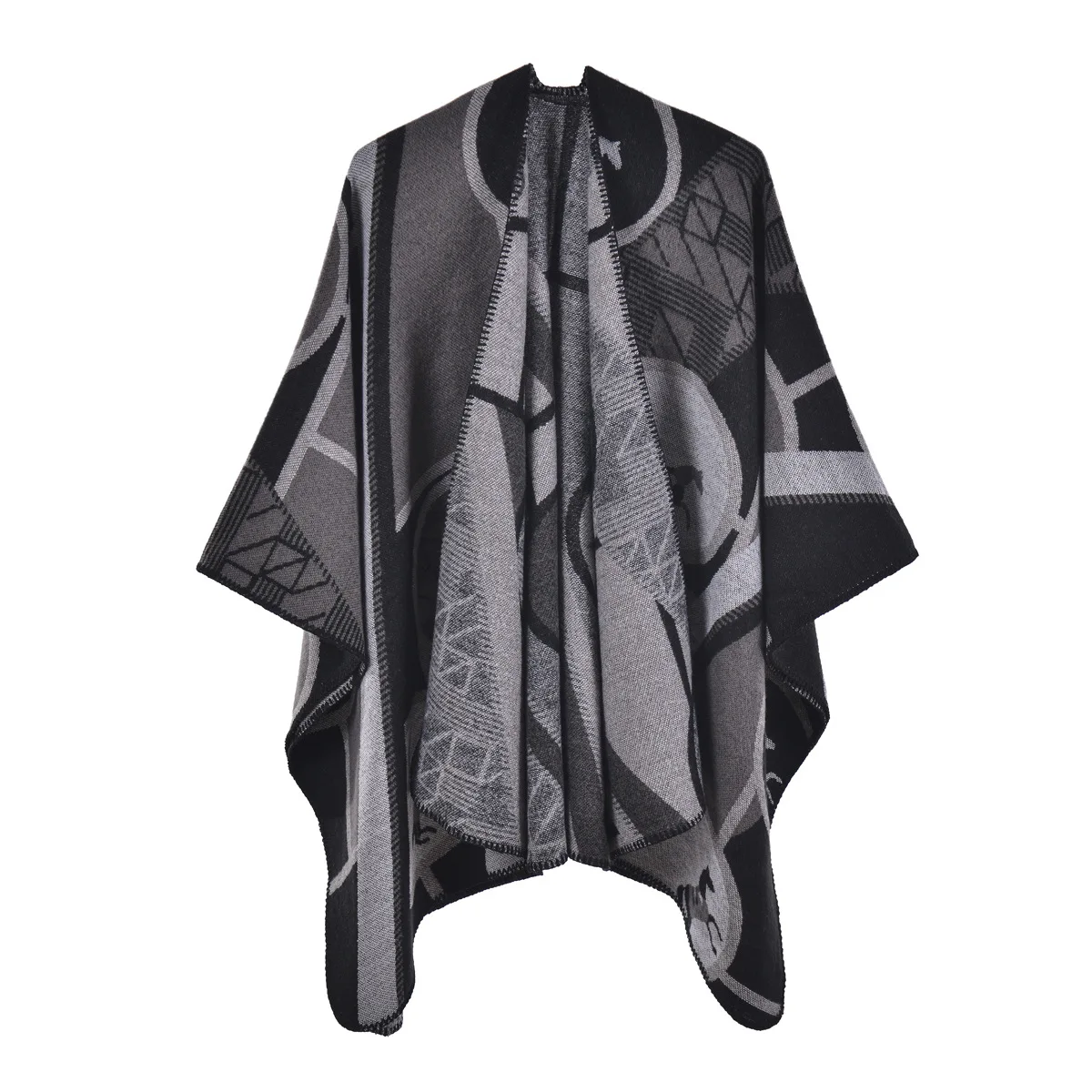 

Poncho Warm Shawl European and American Women's Thickened Imitation Cashmere Split Cape Capes Cardigan Lady Coat Cloak P8