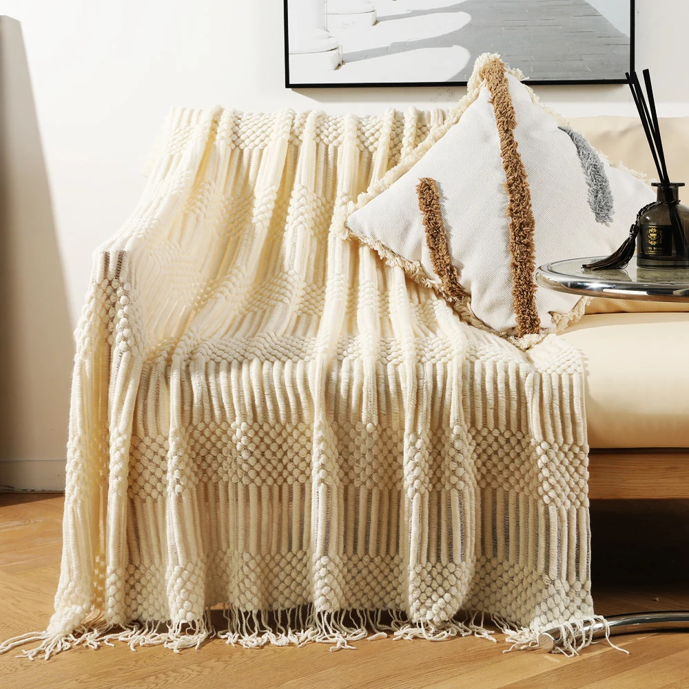 

Nordic knitted Blanket For Bed Sofa Cover Blankets Bedspread for Sofa decorative With Tassel Solid color throw Blanket