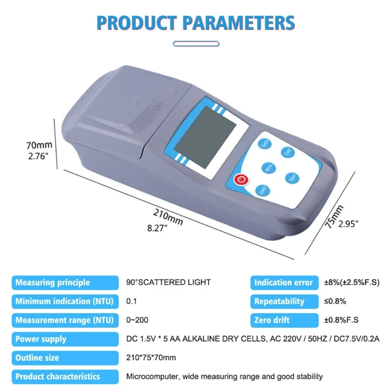 Q1JB Water Turbidity Meter Turbidimeter With Measuring Range 0 to 200 NTU 0.1 NTU ZD-2A Portable Handheld Intelligent
Q1JB Water Turbidity Meter Turbidimeter With Measuring Range 0 to 200 NTU 0.1 NTU ZD-2A Portable Handheld Intelligent
