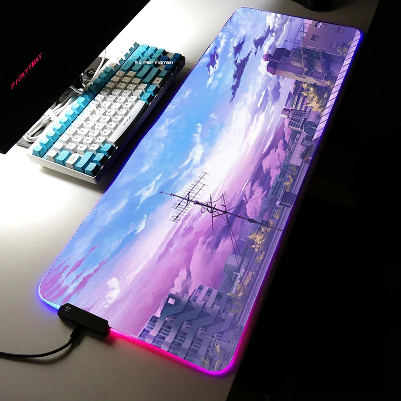 

Mouse Pad Gamer RGB Otaku Kawai Moon landscape Computer Mouse Pad Large Gaming Mousepad XL Mouse Pads Pink PC Gamer 900x400