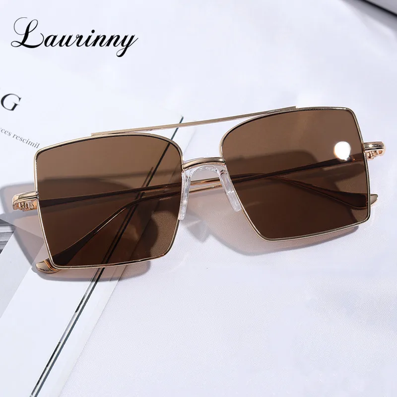 

2022 Vintage Large Frame Sunglasses Women Square Metal Frame Ocean Glasses Double Nose Bridge Men's Driving Sunglasses UV400