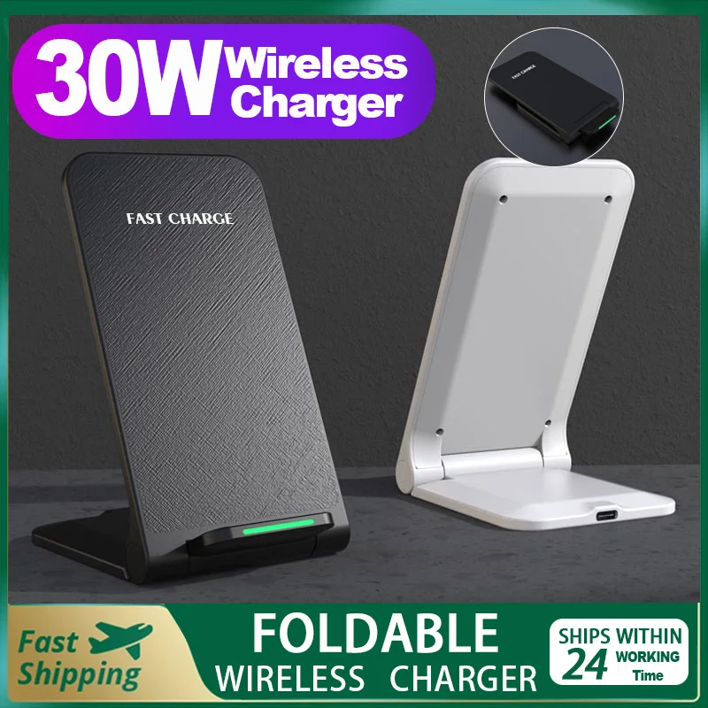 

EONLINE 30W Wireless Charger Stand Pad For iPhone 13 12 11 X XS XR Pro Max Samsung S21 S20 S9 S8 Note Qi Fast Ultra Foldable