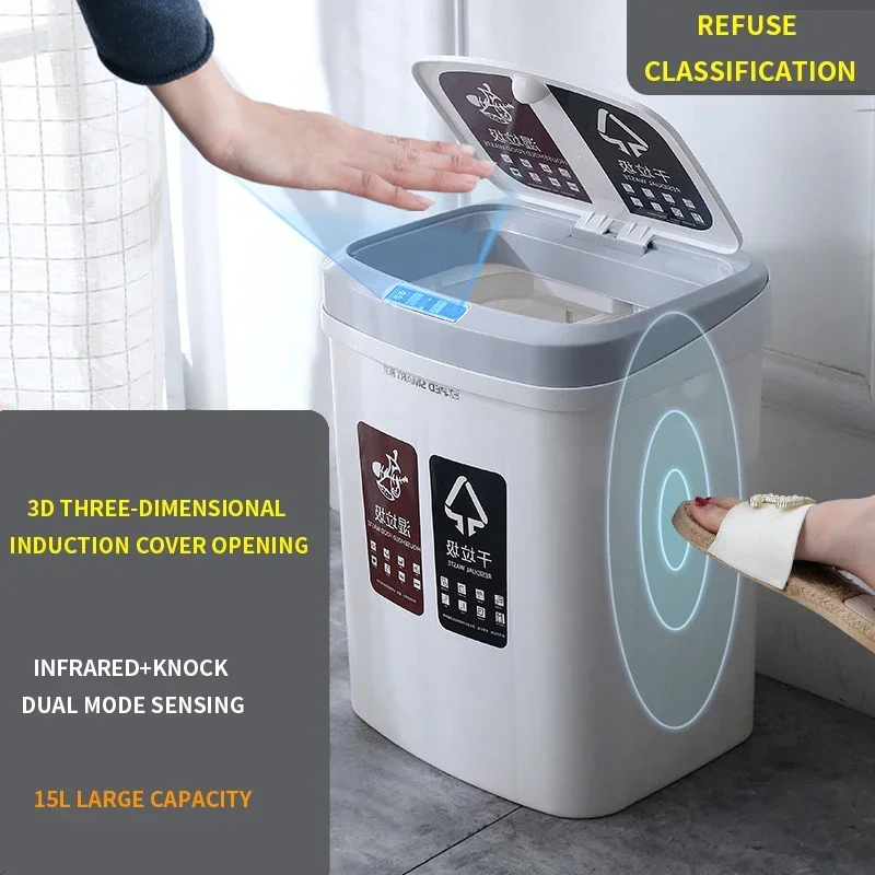 Household Smart Sensor Large Capacity Trash Can Dry and Wet Classification Automatic Packaging Kitchen Kick Sensor Trash Canor
Household Smart Sensor Large Capacity Trash Can Dry and Wet Classification Automatic Packaging Kitchen Kick Sensor Trash Canor