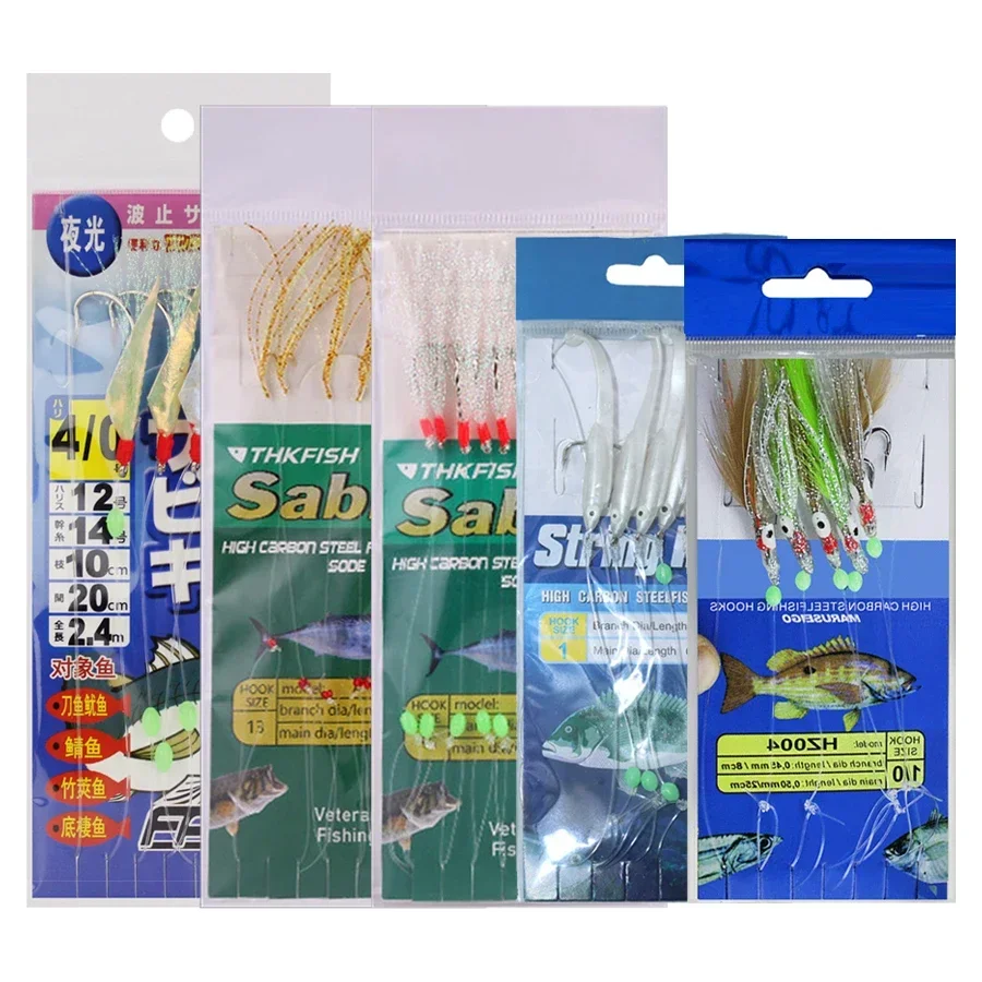 

Fishing String Hook 10Pack Mixed Size Freshwater Saltwater Fishing Sea Sabiki Rigs with Hook Glow Rigs with Ball Bearing Swivel