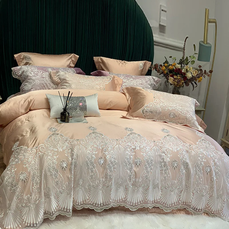Korean Lace Girls' High end 4pcs Set High Precision Brocade Cotton Luxury Princess Wedding Lace Bedding Set Duvet Cover Set
Korean Lace Girls' High end 4pcs Set High Precision Brocade Cotton Luxury Princess Wedding Lace Bedding Set Duvet Cover Set
