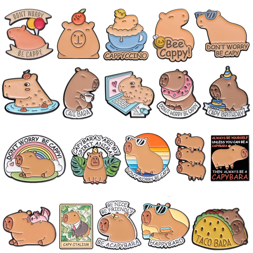 

Cute Capybara Brooch Be Happy Bath Coffee Capybara Computer Pistol Bird Burger Donut Cake Capybara Metal Badge Punk Pins Jewelry