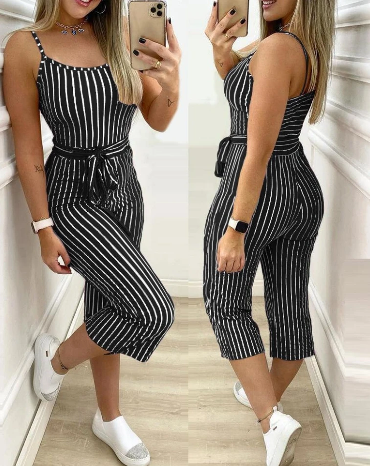 

2024 Spring and Summer Fashion for Women New Printed Jumpsuit Temperament Commuting Tight Fit Ice Cream Color Mid Waist Jumpsuit