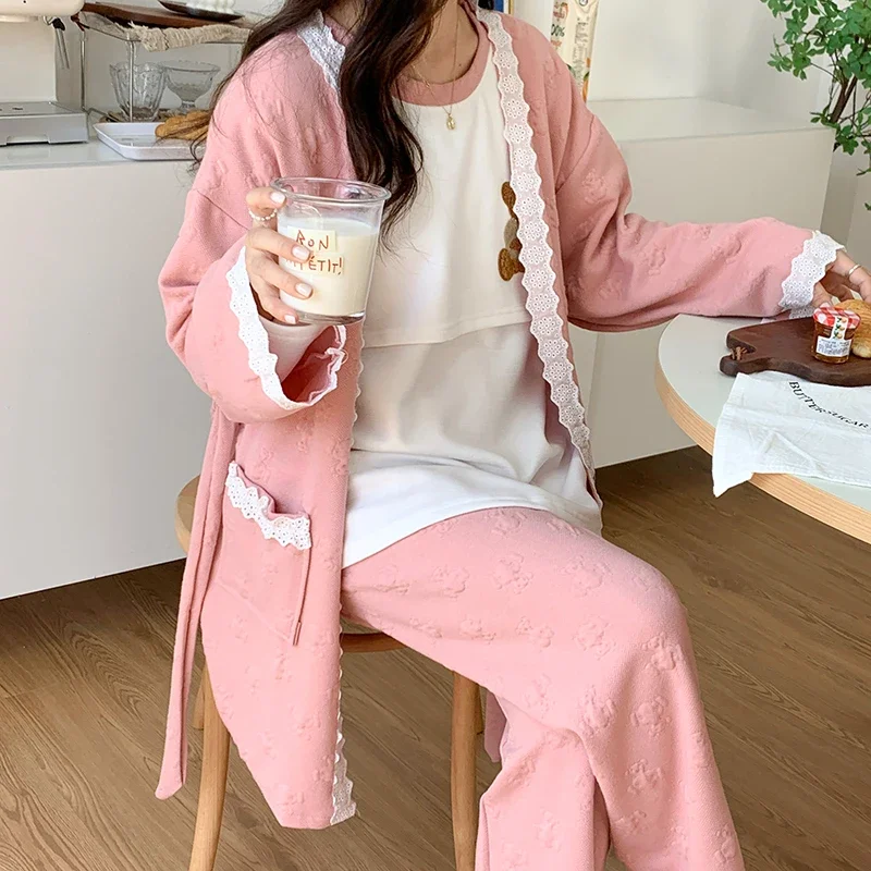 

3pcs Sets Autumn Winter Thick Warm Cotton Maternity Nursing Sleepwear Breastfeeding Pajamas Lactation Pregnancy Home Sleep Wear