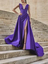 A-Line Minimalist Elegant Engagement Prom Dress V Neck Sleeveless Court Train Satin with Slit Overskirt 2022
A-Line Minimalist Elegant Engagement Prom Dress V Neck Sleeveless Court Train Satin with Slit Overskirt 2022