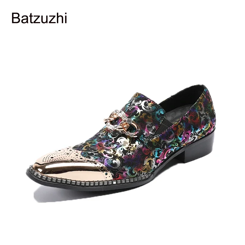 

Batzuzhi New Men Shoes Luxury Oxford Shoes for Men Pointed Metal Toe Fashion Mutil Leather Dress Shoes Men for Party/Wedding