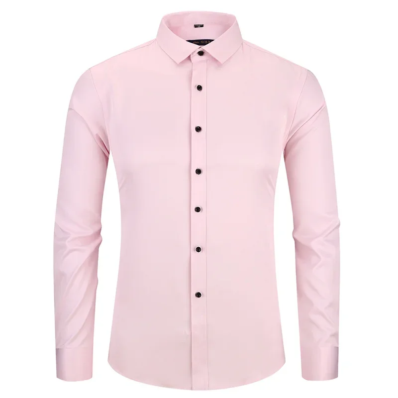 

New High Quality 6XL Large Autumn/Winter Social Men's Shirt Long Sleeve Fashion No Iron Business Casual Pure White
