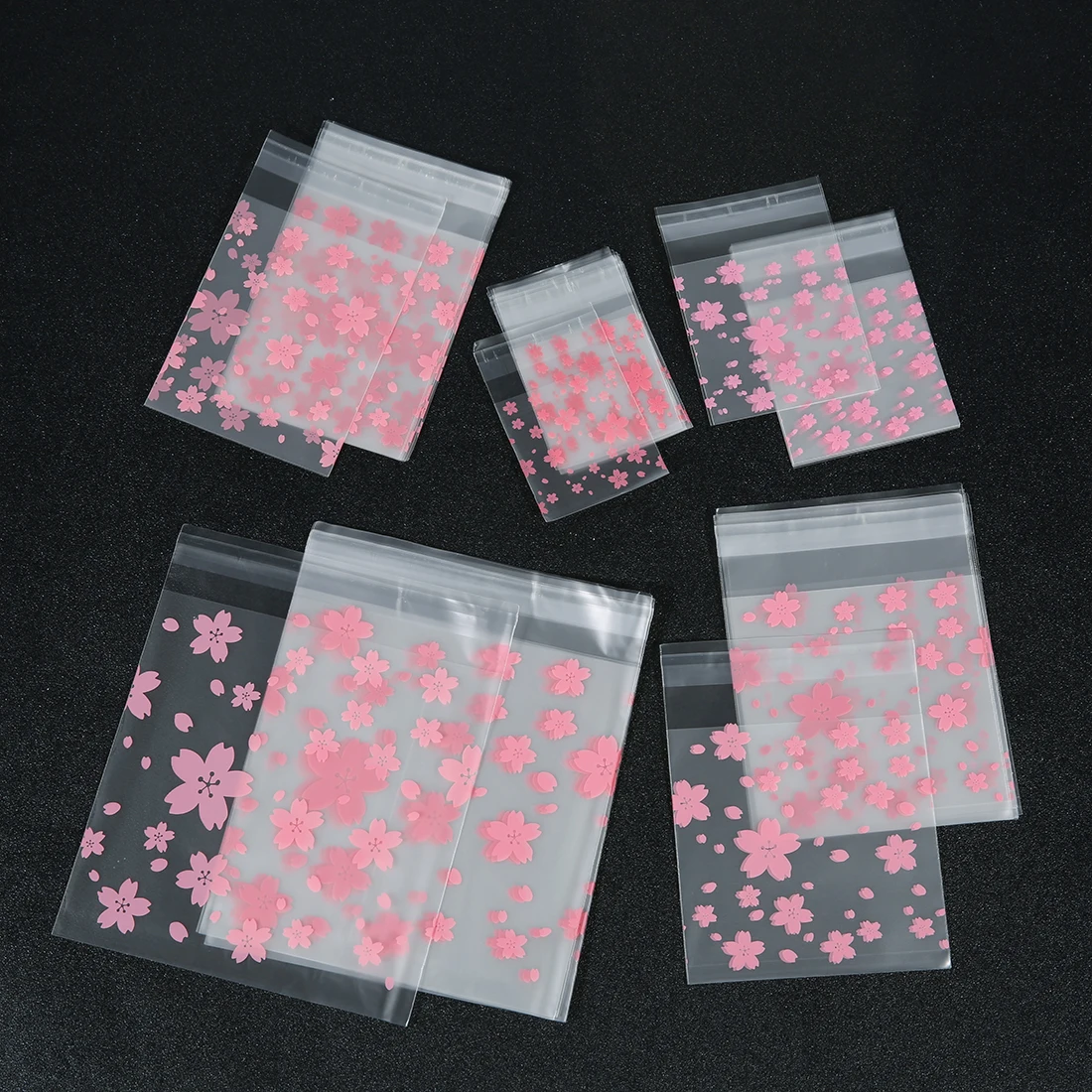 

100pcs/Lot Cherry Blossoms Flower Gift Packing Bag Plastic Biscuits Packaging Bread Baking Supplies White Dot candy Cookies Pack